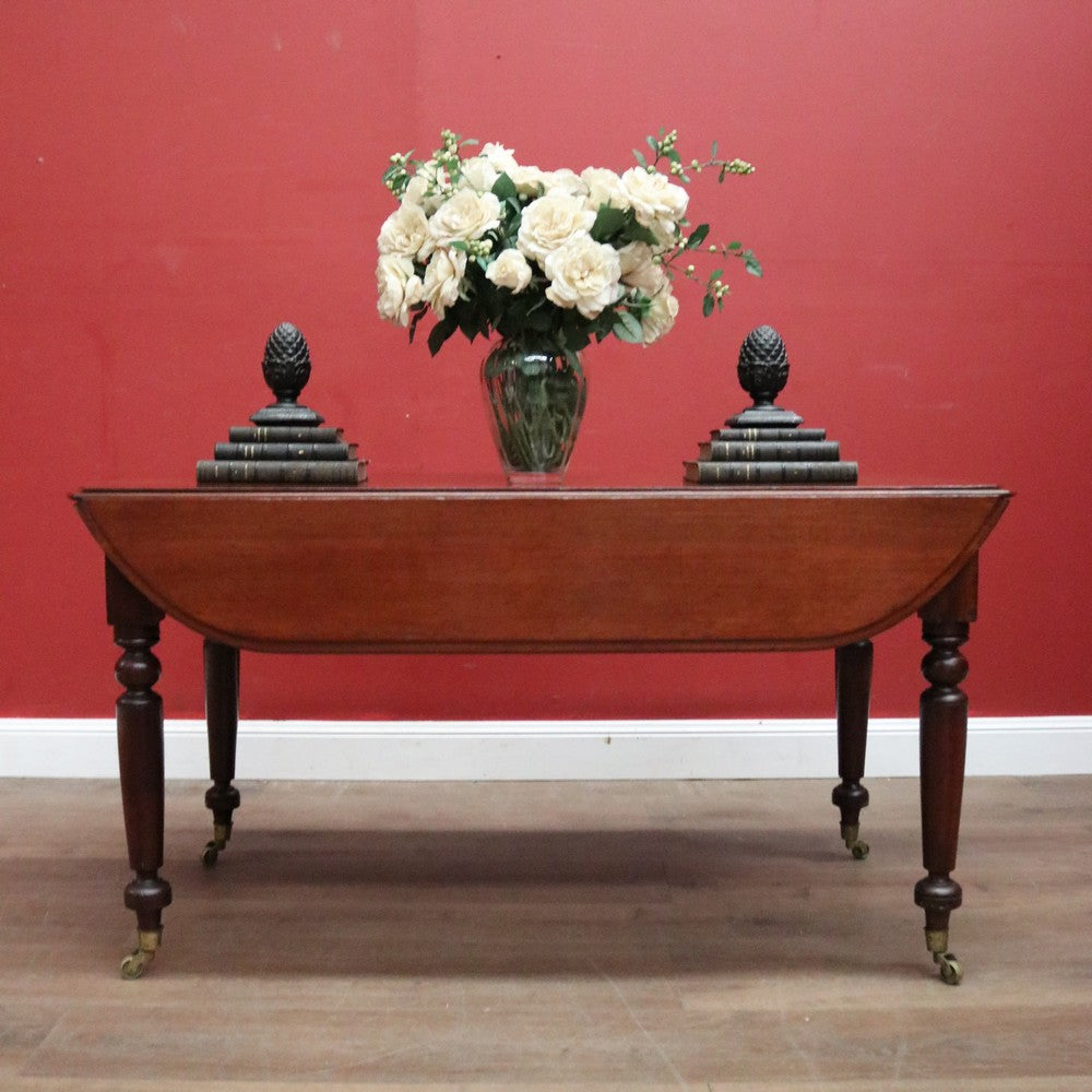 Antique Australian Cedar Drop Leaf Dining or Kitchen Table with Brass Castors. B12228