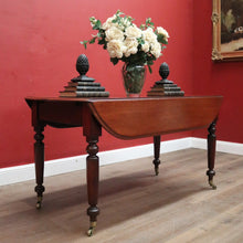 Load image into Gallery viewer, Antique Australian Cedar Drop Leaf Dining or Kitchen Table with Brass Castors. B12228
