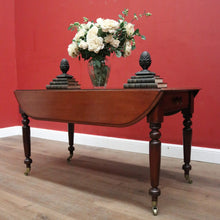 Load image into Gallery viewer, Antique Australian Cedar Drop Leaf Dining or Kitchen Table with Brass Castors. B12228
