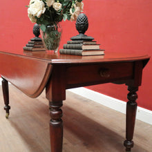 Load image into Gallery viewer, Antique Australian Cedar Drop Leaf Dining or Kitchen Table with Brass Castors. B12228
