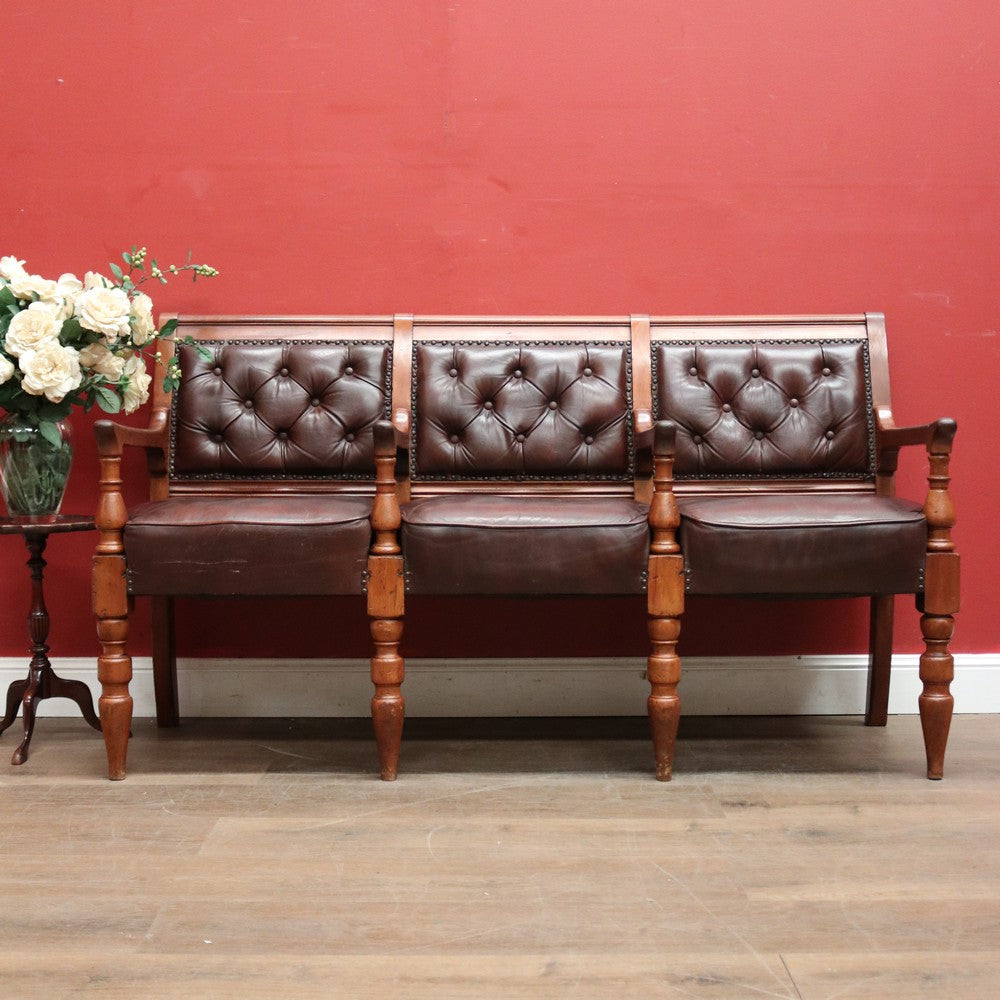 Antique Australian Cedar Court House Seats Chair, Leather Button Back, Seat or Bench. B12247