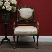 Load image into Gallery viewer, Antique French Chair, Padded back and Seat, Floral Fabric, Bedroom, Living or Hall Arm Chair. B12241
