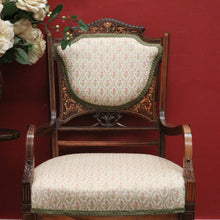 Load image into Gallery viewer, Antique French Chair, Padded back and Seat, Floral Fabric, Bedroom, Living or Hall Arm Chair. B12241
