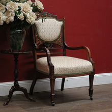 Load image into Gallery viewer, Antique French Chair, Padded back and Seat, Floral Fabric, Bedroom, Living or Hall Arm Chair. B12241
