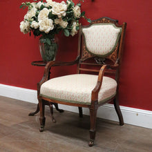 Load image into Gallery viewer, Antique French Chair, Padded back and Seat, Floral Fabric, Bedroom, Living or Hall Arm Chair. B12241
