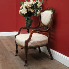 Load image into Gallery viewer, Antique French Chair, Padded back and Seat, Floral Fabric, Bedroom, Living or Hall Arm Chair. B12241
