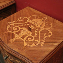 Load image into Gallery viewer, A Pair of French Walnut and Marquetry Inlay 4 Drawer Bedside Cabinets or Lamp Tables. B12242
