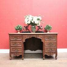 Load image into Gallery viewer, x SOLD Antique French Office Desk with Six Drawers Parquetry Top, Floral Detail. B12232
