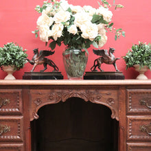 Load image into Gallery viewer, x SOLD Antique French Office Desk with Six Drawers Parquetry Top, Floral Detail. B12232
