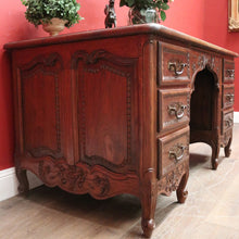 Load image into Gallery viewer, x SOLD Antique French Office Desk with Six Drawers Parquetry Top, Floral Detail. B12232
