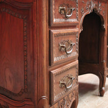 Load image into Gallery viewer, x SOLD Antique French Office Desk with Six Drawers Parquetry Top, Floral Detail. B12232
