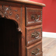 Load image into Gallery viewer, x SOLD Antique French Office Desk with Six Drawers Parquetry Top, Floral Detail. B12232
