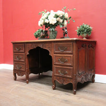 Load image into Gallery viewer, x SOLD Antique French Office Desk with Six Drawers Parquetry Top, Floral Detail. B12232
