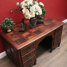 Load image into Gallery viewer, x SOLD Antique French Office Desk with Six Drawers Parquetry Top, Floral Detail. B12232
