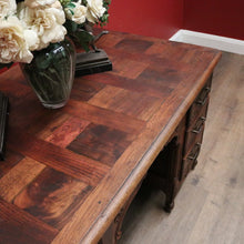 Load image into Gallery viewer, x SOLD Antique French Office Desk with Six Drawers Parquetry Top, Floral Detail. B12232
