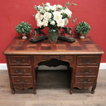 Load image into Gallery viewer, x SOLD Antique French Office Desk with Six Drawers Parquetry Top, Floral Detail. B12232
