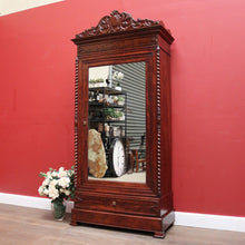 Load image into Gallery viewer, Antique French Walnut and Mirror Linen Press or Hall Cabinet with Mirror Door. B12238
