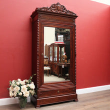 Load image into Gallery viewer, Antique French Walnut and Mirror Linen Press or Hall Cabinet with Mirror Door. B12238
