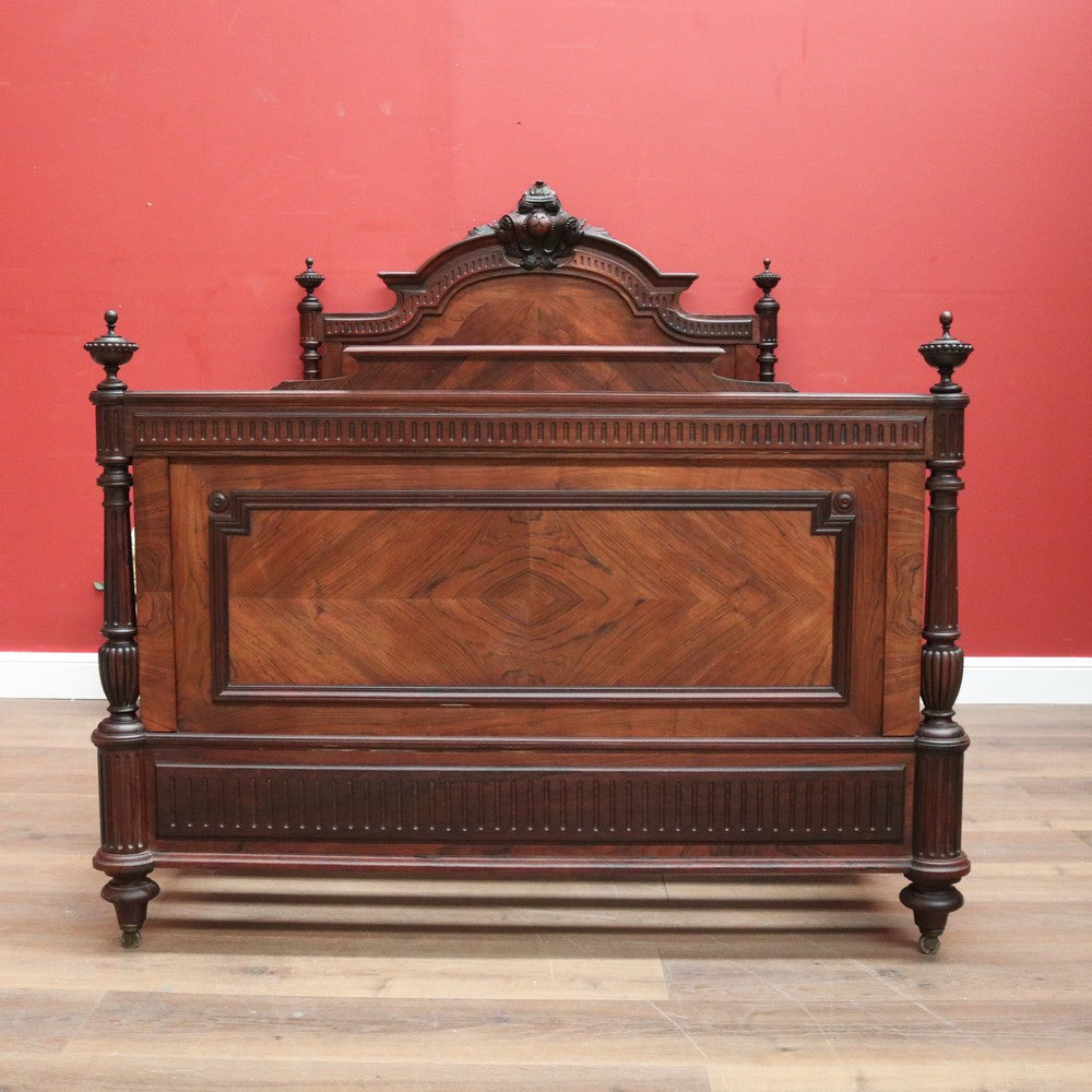 Antique French Rosewood Bed, Double. includes slat base, Foot, Headboard, Side Rails. B12237