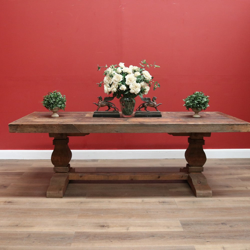 x SOLD Vintage French Style Country Dining Table, Slab Top Table, with large Pedestals B11239
