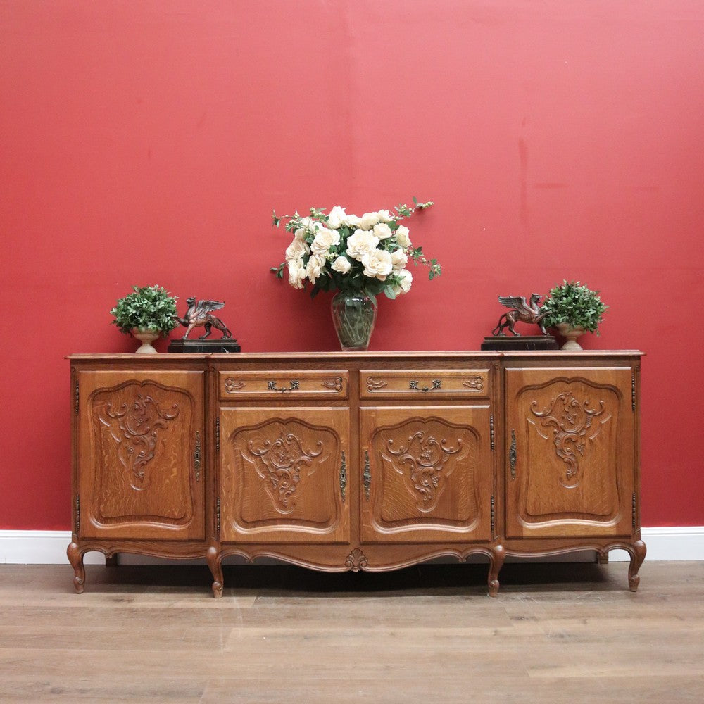 Antique French Sideboard, French Oak Four Door Two Drawer Sideboard Cabinet B11075