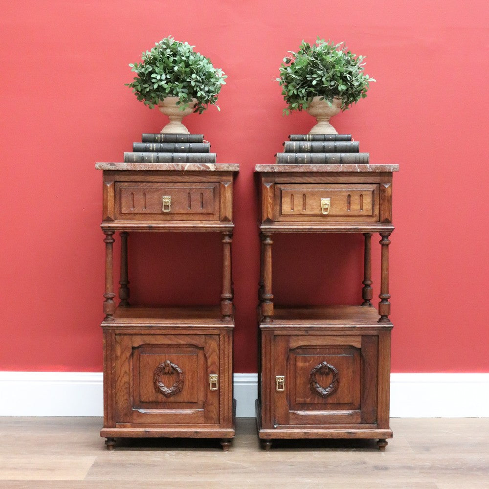 Pair of Antique French Bedside Cabinets, Lamp Tables with Tier Storage B10573