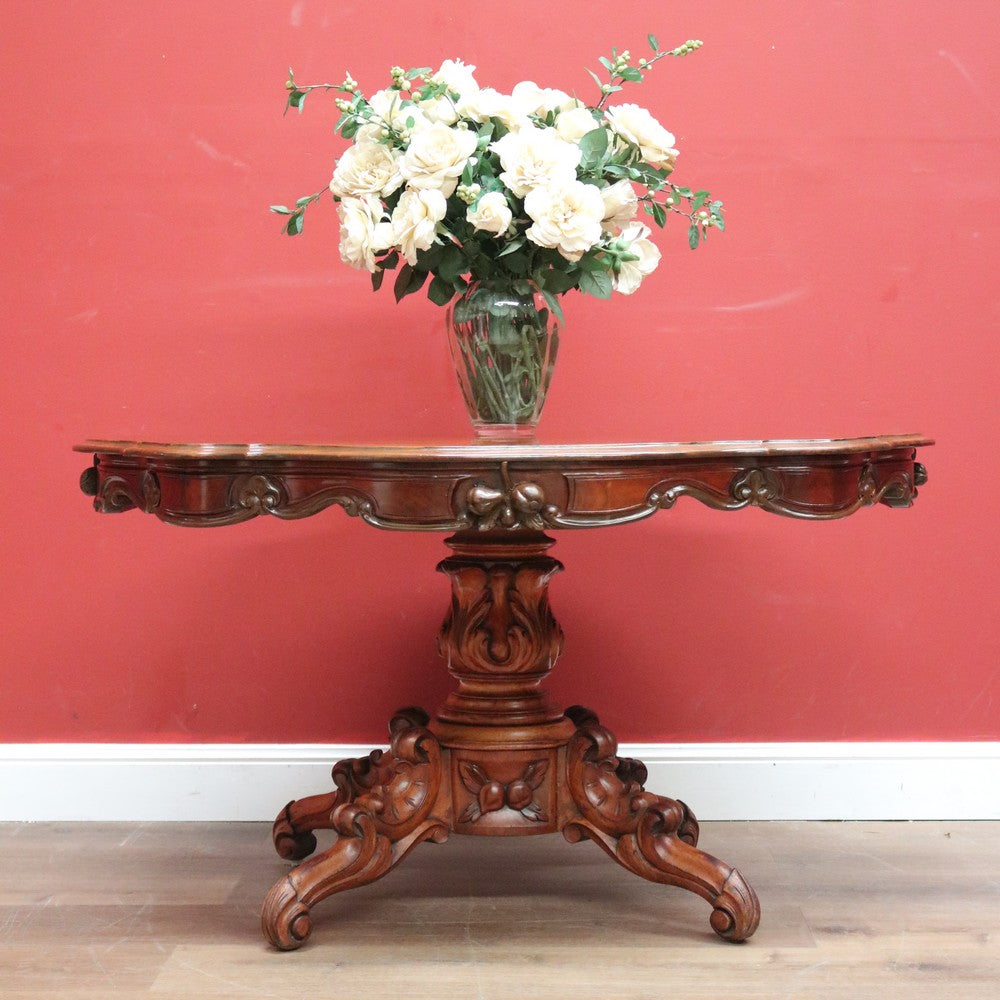 Antique English Burr Walnut Kitchen or Dining Table for 4, Centre or Foyer Table B11153