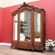 Load image into Gallery viewer, x SOLD Antique French Armoire, French Oak and Mirror Three Door Breakfront Wardrobe B11115
