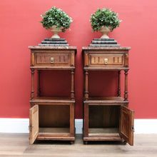 Load image into Gallery viewer, x SOLD Pair of Antique French Bedside Cabinets, Lamp Tables with Tier Storage B10573
