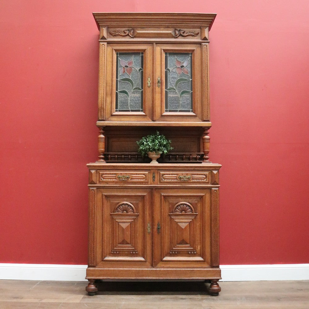 Antique Sideboard, French Oak and Lead Light Two Height Sideboard Hall Cabinet B10864