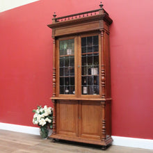 Load image into Gallery viewer, x SOLD Antique French Oak Bookcase, Oak and Leadlight Bookcase, Narrow China Cabinet. B10910
