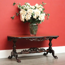 Load image into Gallery viewer, x SOLD Vintage Australian Cedar Coffee Table Scroll Work Stretcher Base, Side Table. B10434
