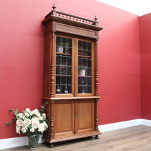 Load image into Gallery viewer, x SOLD Antique French Oak Bookcase, Oak and Leadlight Bookcase, Narrow China Cabinet. B10910
