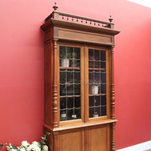 Load image into Gallery viewer, x SOLD Antique French Oak Bookcase, Oak and Leadlight Bookcase, Narrow China Cabinet. B10910
