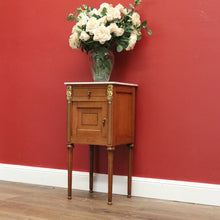 Load image into Gallery viewer, x SOLD Antique Oak and Marble Top French Bedside Table, Lamp Side Bedside Cabinet B10995
