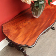 Load image into Gallery viewer, x SOLD Vintage Australian Cedar Coffee Table Scroll Work Stretcher Base, Side Table. B10434
