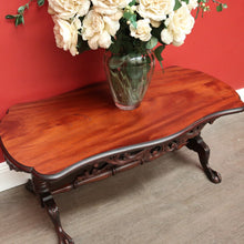 Load image into Gallery viewer, x SOLD Vintage Australian Cedar Coffee Table Scroll Work Stretcher Base, Side Table. B10434
