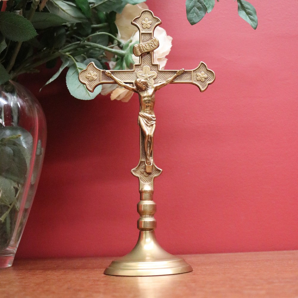 Vintage Altar Crucifix, French Cross Vintage French Brass Crucifix, Christ Jesus B10899