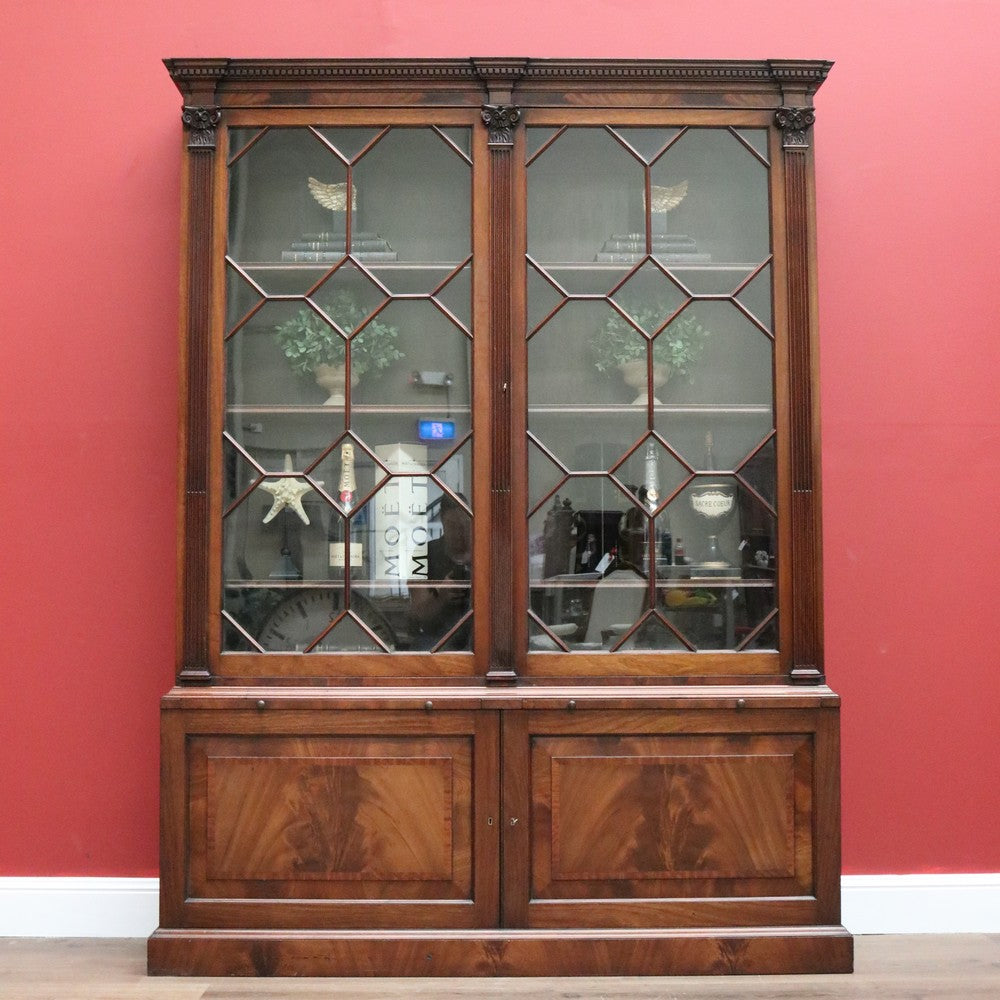 x SOLD Antique English Mahogany China Cabinet, English Bookcase with Cupboard Base B10744