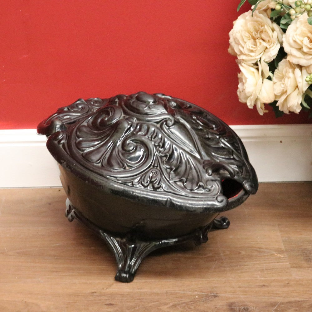 Antique French Cast Iron Coal Scuttle, Magazine Rack or Holder, Kindling Box B10736