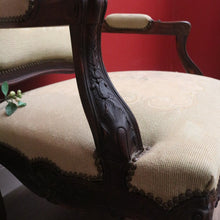 Load image into Gallery viewer, SALE Antique Grandfather Chair, Oak and Tapestry Padded Arm Armchair Grandfather Seat B10782
