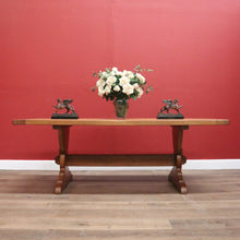 Load image into Gallery viewer, x SOLD Antique French Oak Twin Pedestal Dining Table or Kitchen Table, Stretcher Base. B11170
