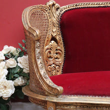 Load image into Gallery viewer, x SOLD Antique French Settee, Sofa, Gilt Timber, Cane, Fabric, Boudoir Chair, Armchair B11145
