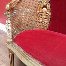Load image into Gallery viewer, x SOLD Antique French Settee, Sofa, Gilt Timber, Cane, Fabric, Boudoir Chair, Armchair B11145
