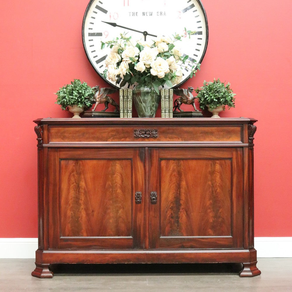 Antique French Mahogany Sideboard, Hall Cabinet Cupboard with Single Drawer B10324