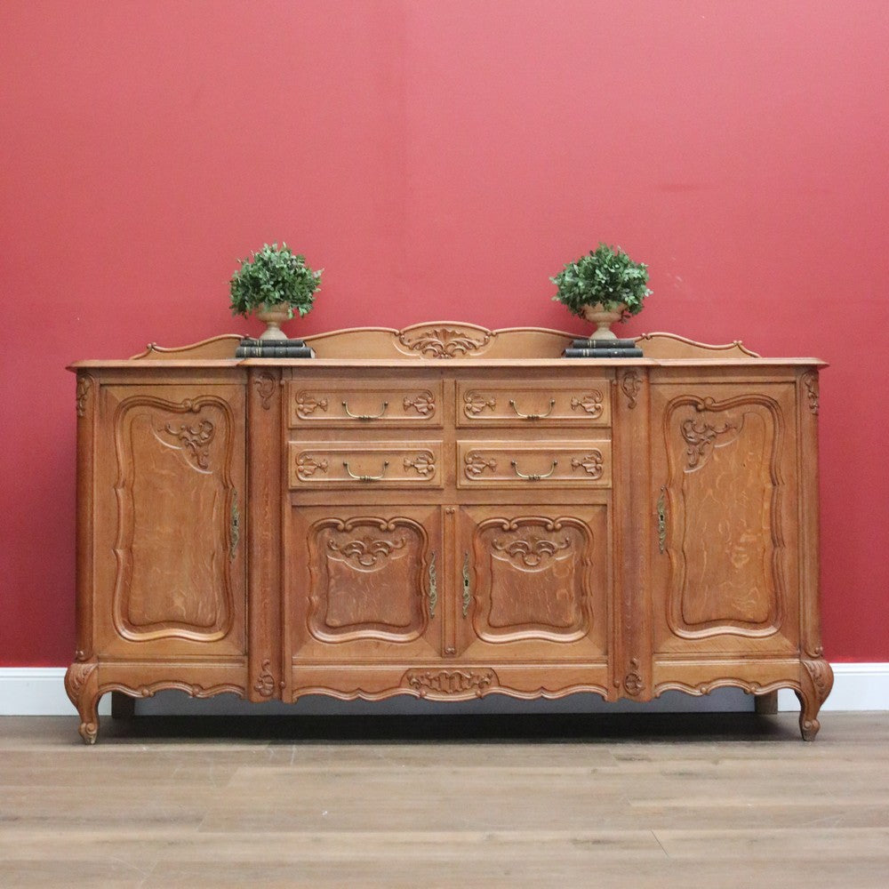 Antique French Oak Sideboard, 4 Drawer 4 Door Sideboard Buffet Cabinet Servery B10871
