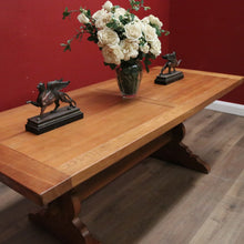 Load image into Gallery viewer, x SOLD Antique French Oak Twin Pedestal Dining Table or Kitchen Table, Stretcher Base. B11170
