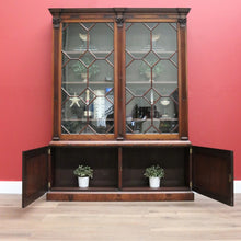 Load image into Gallery viewer, x SOLD Antique English Mahogany China Cabinet, English Bookcase with Cupboard Base B10744
