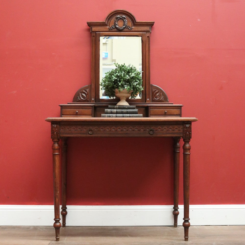 Antique French Dressing Table, Walnut, Mirror and Marble Desk, Hall Table B11088