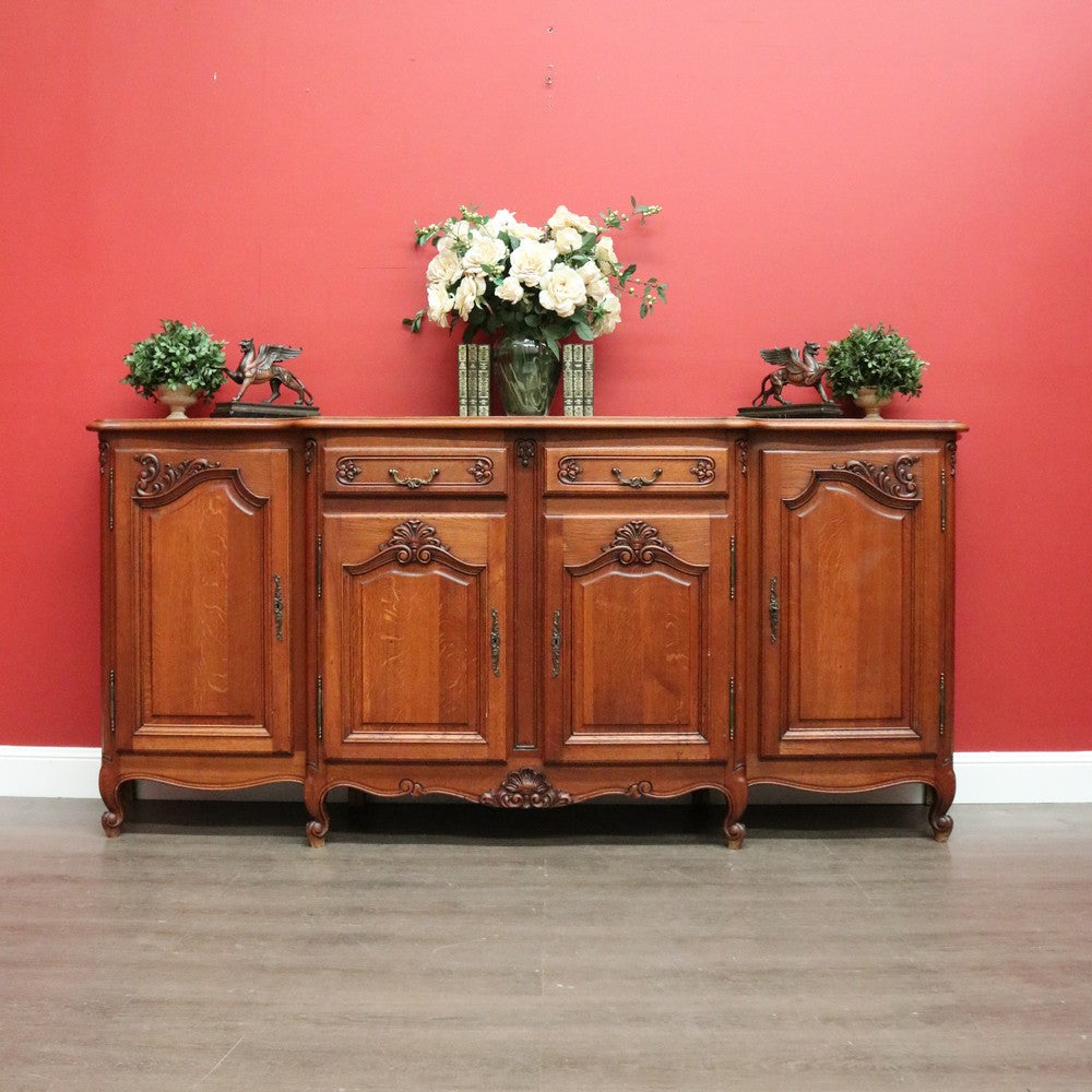 French Breakfront 4 Door Oak Sideboard Cabinet with 2 Drawers Parquetry Top B10459